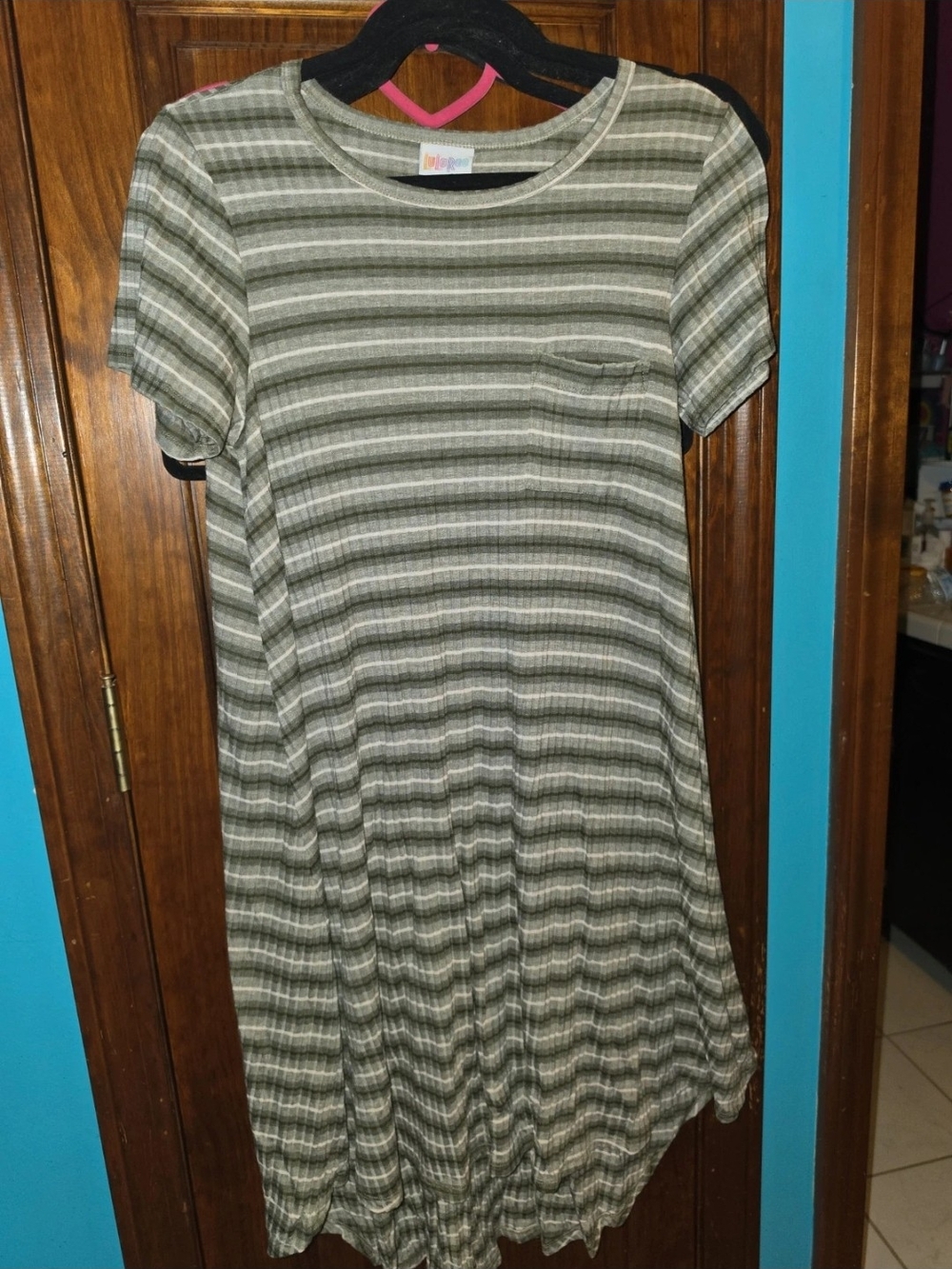 LuLaRoe Olive and White Striped Midi Dress
